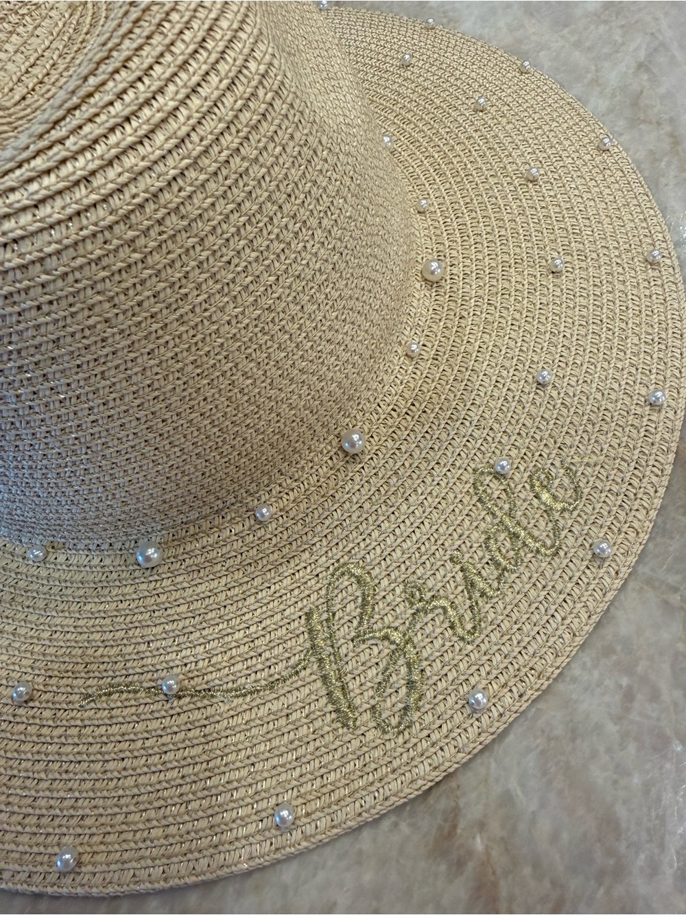 Shiraleah Bride Tan Straw Sun Hat with Pearl Accents
